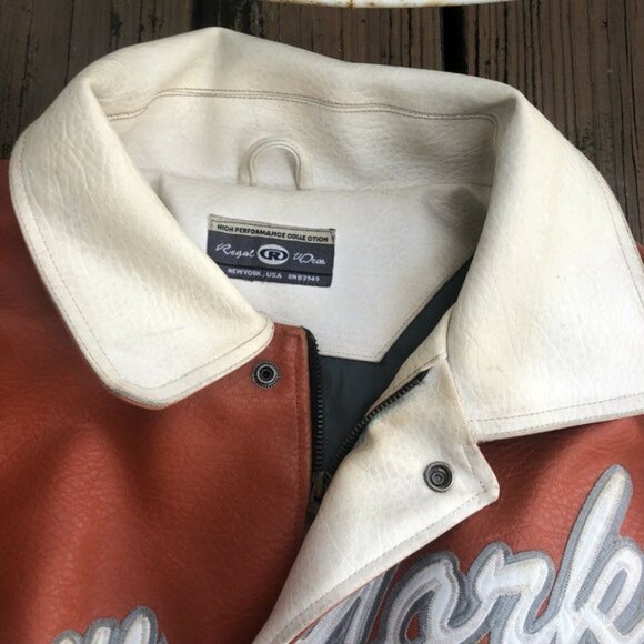 Vintage New York Orange Leather Athletic Jacket XL - Picture 5 of 5